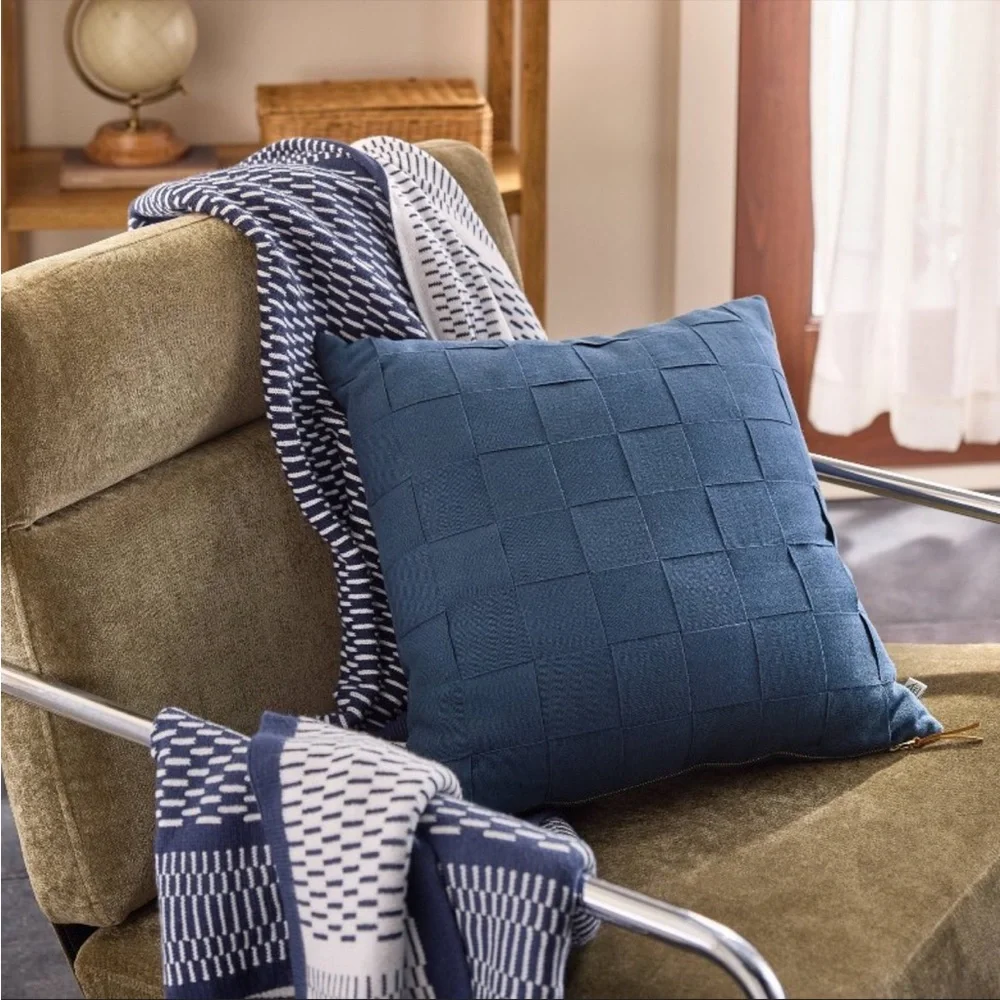Set of 2 Basket-Weave Square Throw Pillows - Hearth & Hand with Magnolia Navy
